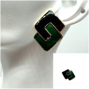Double C Green & Black Post Earrings